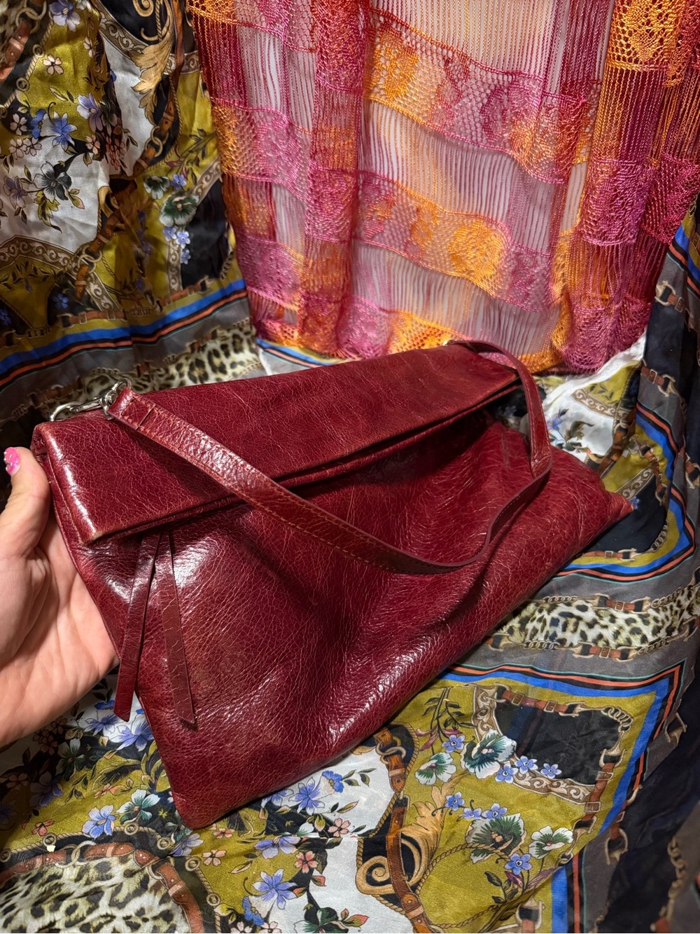 Women's Burgundy Leather Shoulder Bag from Sony picture costume dept